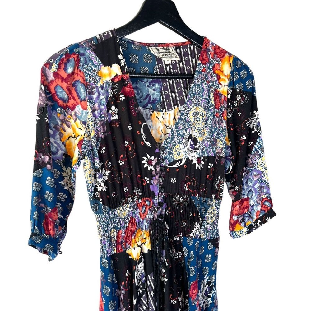 Jaase Black Multicolor Patchwork Button Up Half S… - image 2